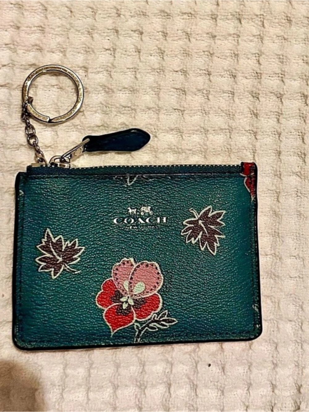 Coach Mini Skinny ID Case With Maple Print Green & Red